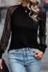 Striped Sheer Ribbed Mesh Long Sleeve Crew Neck Top
